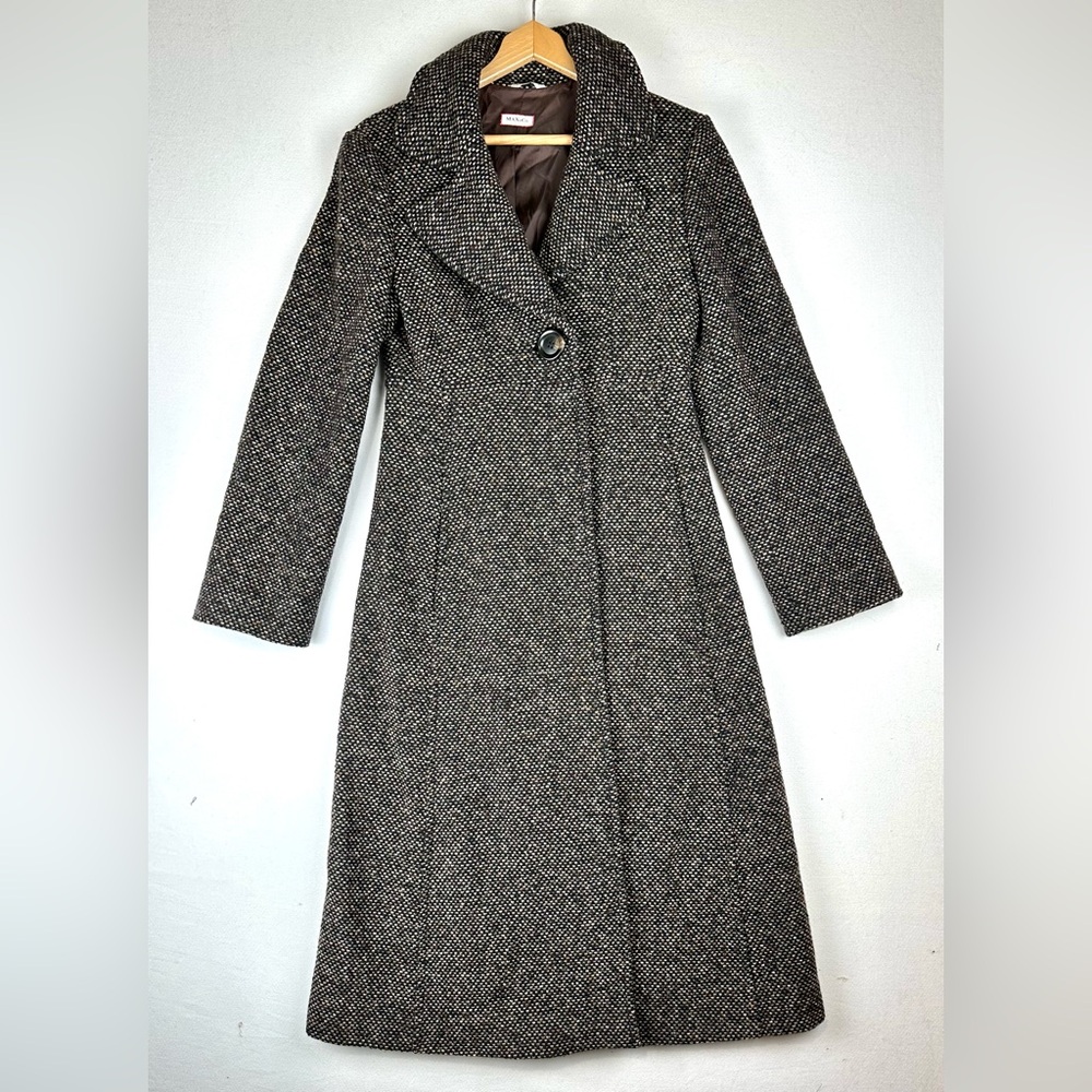 Max &‎ Co Tweed Long Wool Coat Brown Black Neutral